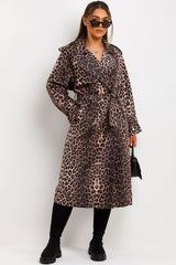 long leopard print trench coat for womens styled up