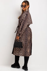 long animal print trench coat