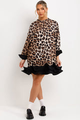 womens sweatshirt leopard print dress with frill hem going out new year outfit