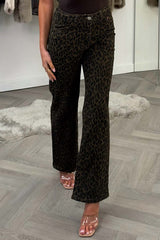 womens stretchy high rise brown leopard print denim jeans styledup uk