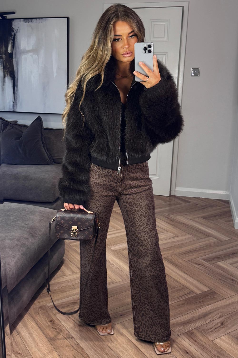denim brown leopard print high waist stretchy jeans styledup uk