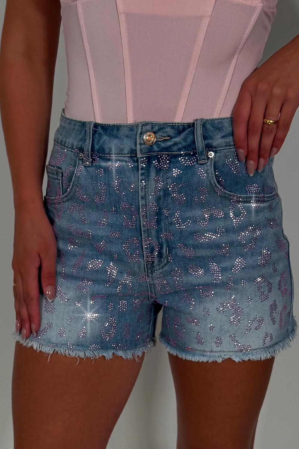 rhinestone diamante denim shorts zara womens uk 