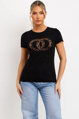 diamante rings t shirt black for womens