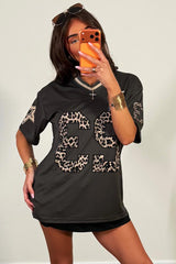 los angeles print oversized foot ball jersey t shirt khaki