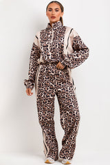 leopard print half zip sweatshirt and joggers tracksuit co ord set for womens