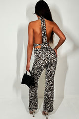 halterneck backless christmas party jumpsuit leopard print