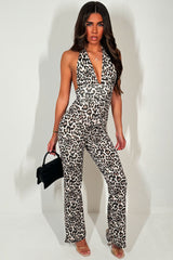 leopard print backless christmas party jumpsuit weekend outfit