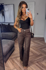 womens high waist brown leopard print denim jeans styledup uk
