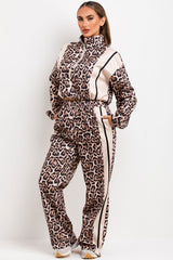 womens leopard print joggers and sweatshirt with half zip tracksuit set