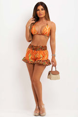 leopard print bikini top and frilly shorts co ord set beach outfit uk