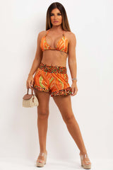 leopard print bikini top and shorts set