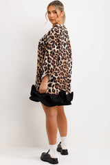 womens leopard print sweatshirt dress with frill hem long sleeves going out winter outfit