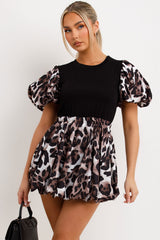 leopard print christmas dress with puffball sleeves