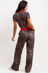 leopard print ribbed top and trousers loungewear set airport outfit