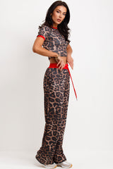 leopard print loungewear set with contrast detail airport holiday outfit