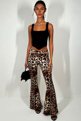 leopard print ruched bum trousers skinny flared leg