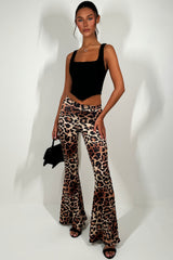 womens high waist leopard print ruched bum trousers