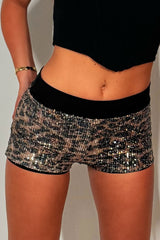 low rise sequin sparkly shorts styled up