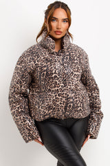 puffer padded leopard print jacket with sequin