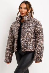 womens puffer jacket sequin leopard print