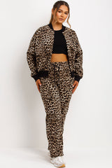 womens zara bomber sweatshirt and straight leg joggers loungewear leopard print co ord set styledup fashion