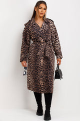 womens longline leopard print coat with belt