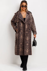 leopard print trench coat longline