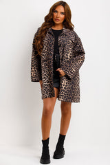 womens leopard print oversized jacket woven