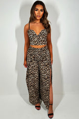 wide leg trouser and top co ord set leopard print