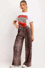 leopard print wide leg trousers womens