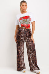 wide leg leopard print trousers