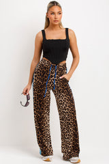 leopard print joggers with side stripes