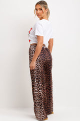 leopard print wide leg trousers womens