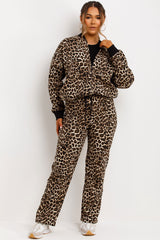 leopard print bomber sweatshirt with zip and straight leg joggers tracksuit set