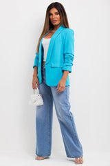 womens ruched sleeve blazer jacket