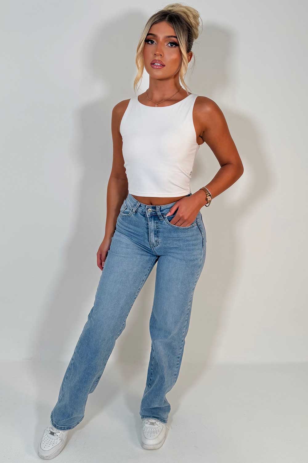 denim blue high waist stretchy jeans styledup uk