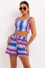 summer holiday outfit crop top and shorts set tribal print