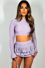 bloomer skirt and long sleeve crop top two piece glittery set christmas party outfit co ord