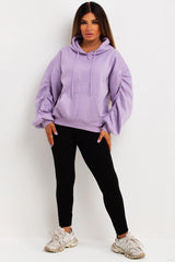 hoodie with ruched gathered sleeves womens