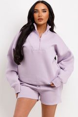 womens lilac sweatshirt and shorts tracksuit set