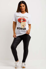 womens white t shirt with girls secret power slogan