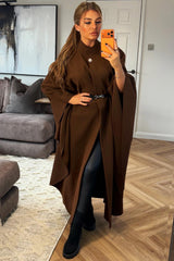 brown long poncho cape with belt women's