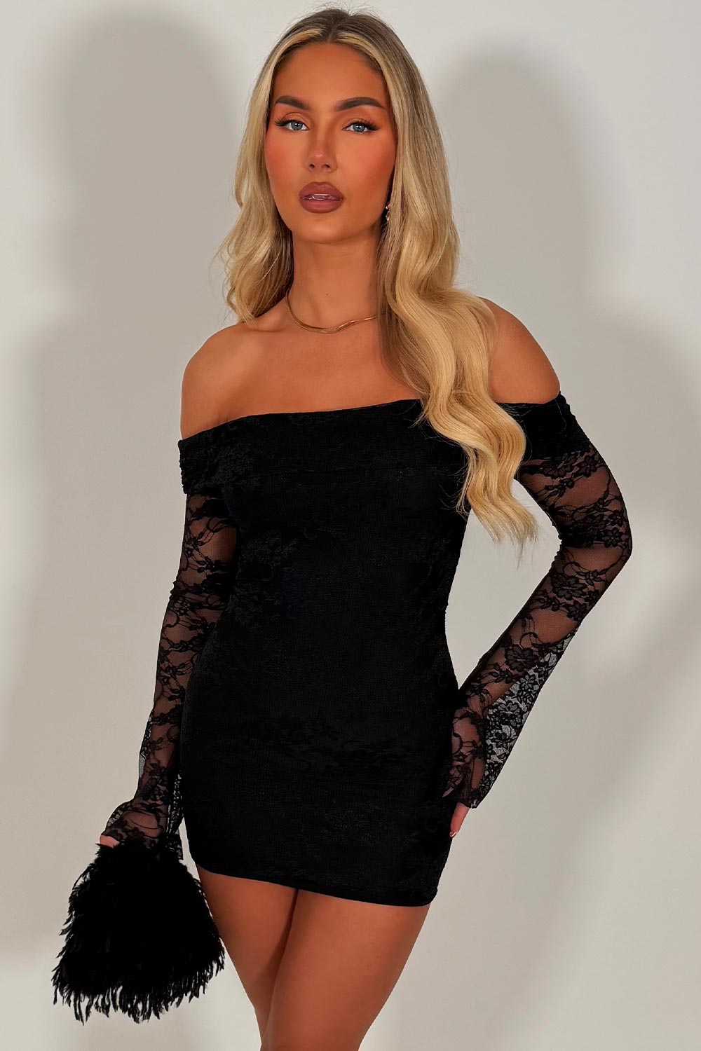 long sleeve lace dress off shoulder neckline summer party festival holidays outfit styledup white fox uk