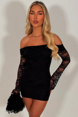 long sleeve lace dress off shoulder neckline summer party festival holidays outfit styledup white fox uk