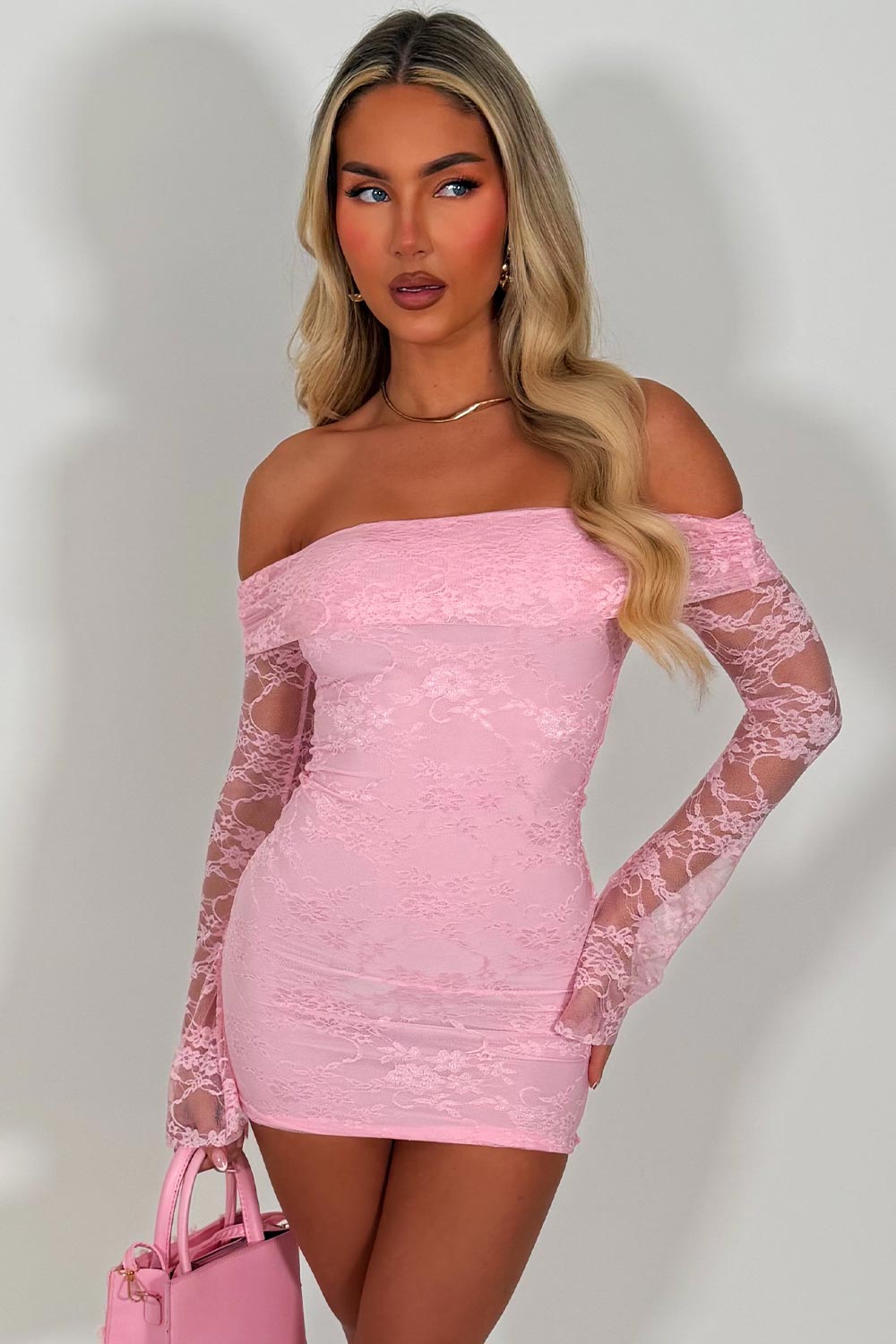 long sleeve lace dress off shoulder neckline summer party festival holidays outfit styledup white fox uk