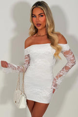 womens white summer going out holiday outfit long sleeve lace dress styledup uk