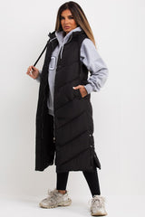 womens padded longline gilet sleeveless jacket bodywarmer uk