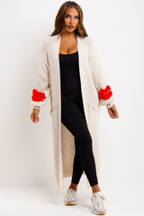 long knitted cardigan with lips detail on sleeves styledup