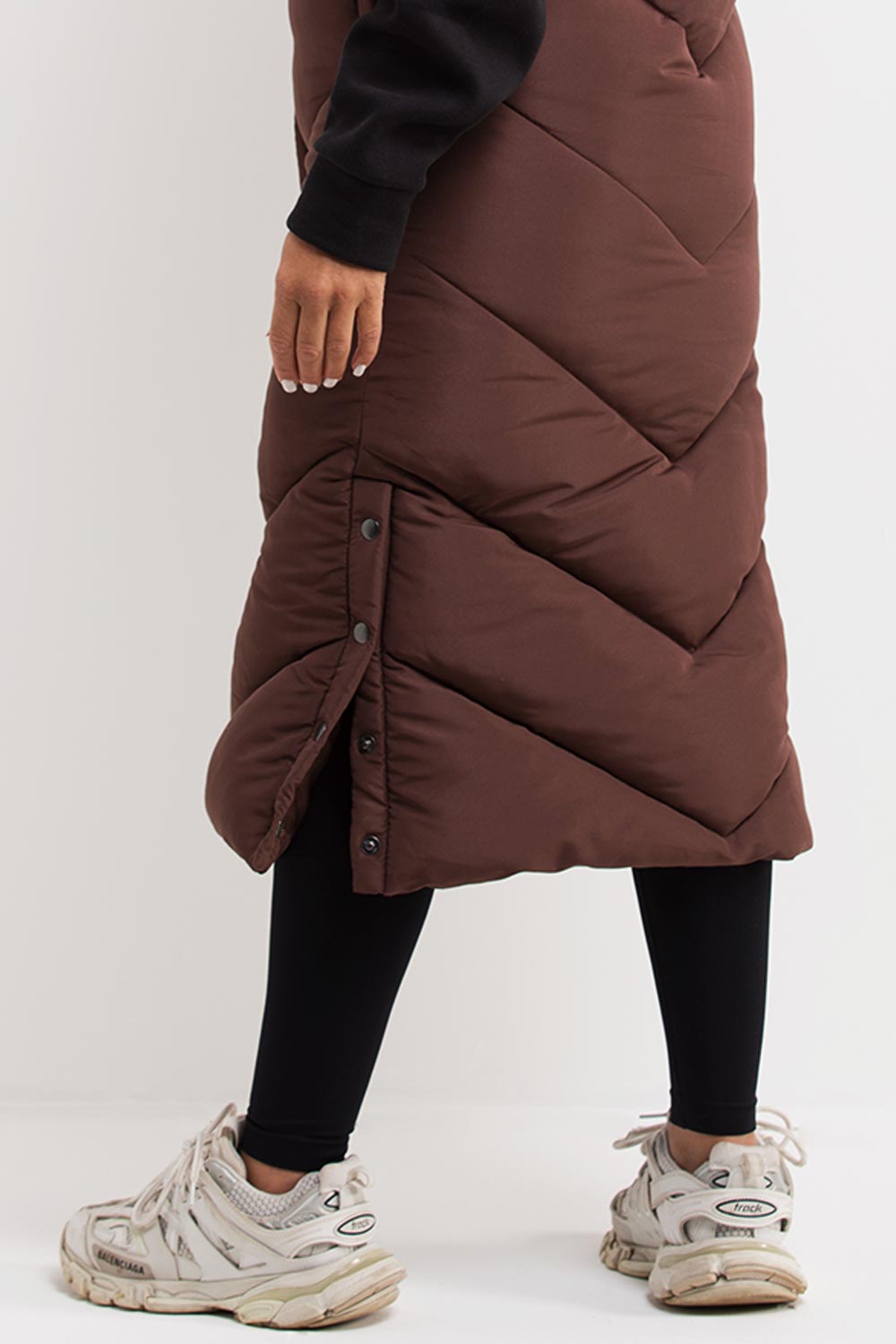 Women's Brown Long Gilet With Chevron Padded Style –
