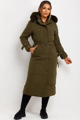 womens long coat with fur hood for winter uk